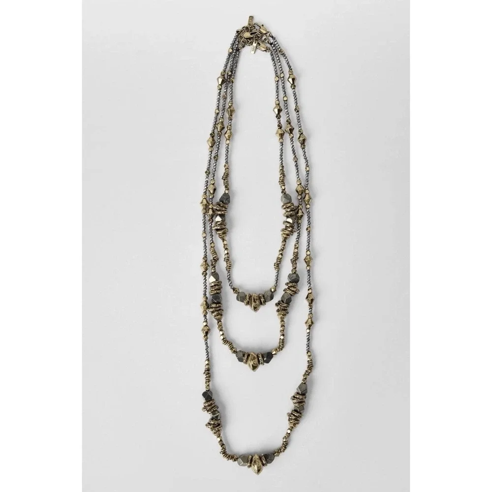 Zara X Kate Moss 3 Layered Gold Rock Festival‎ Necklace Bohemian Beaded Hippie